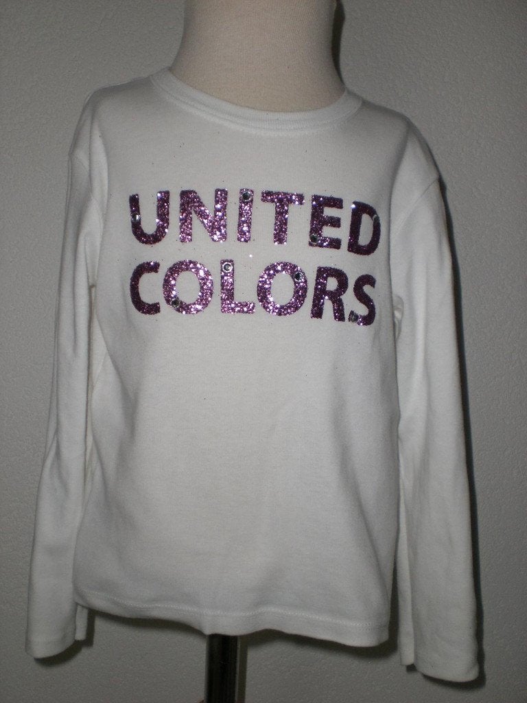 BENETTON longsleeve met veel blingbling 104-110 als~~nieuw~~, Kinderen en Baby's, Verzenden, Zo goed als nieuw, Meisje, Shirt of Longsleeve