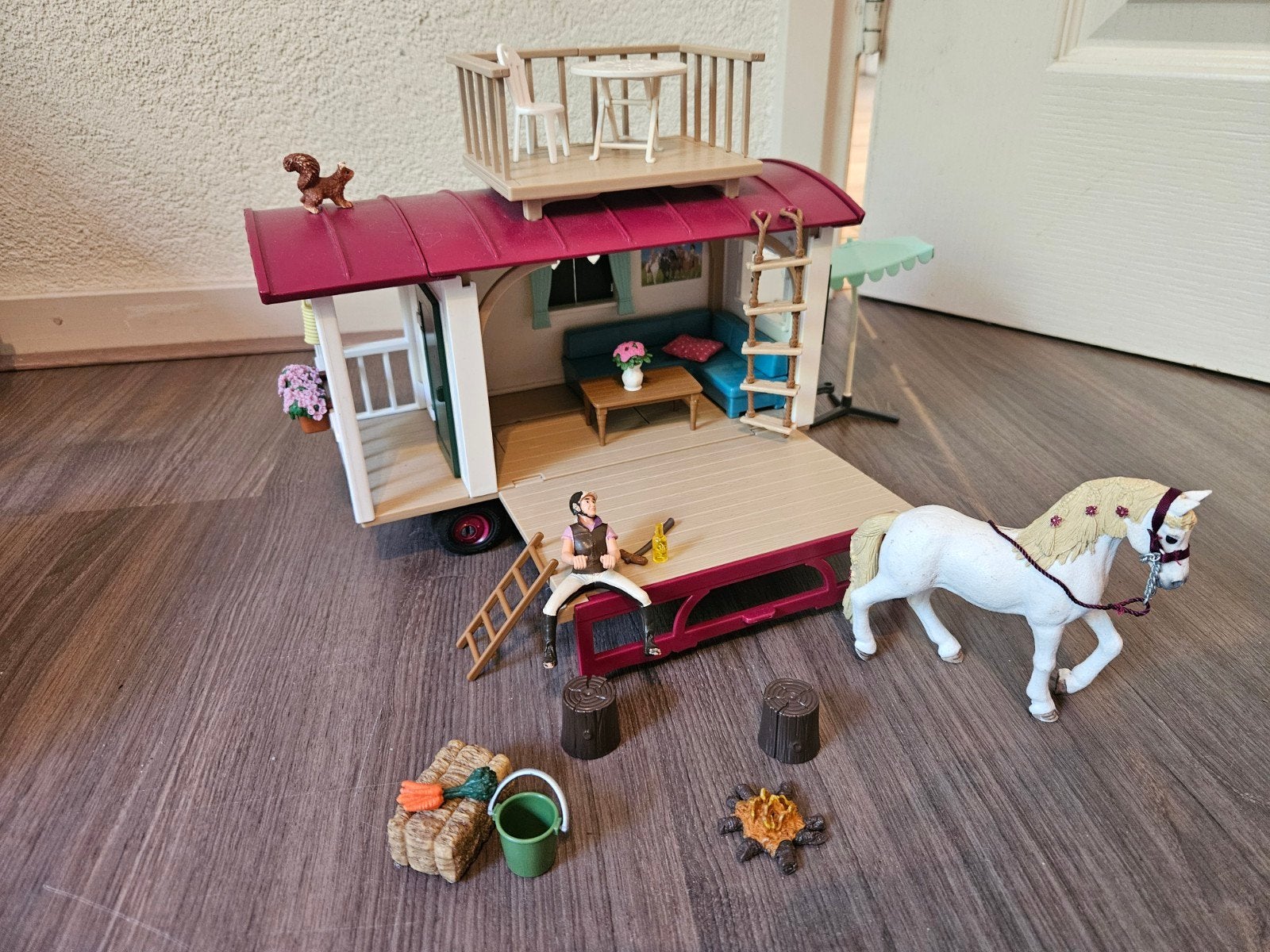 Schleich Caravan met paard en ruiter, Ophalen of Verzenden, Zo goed als nieuw