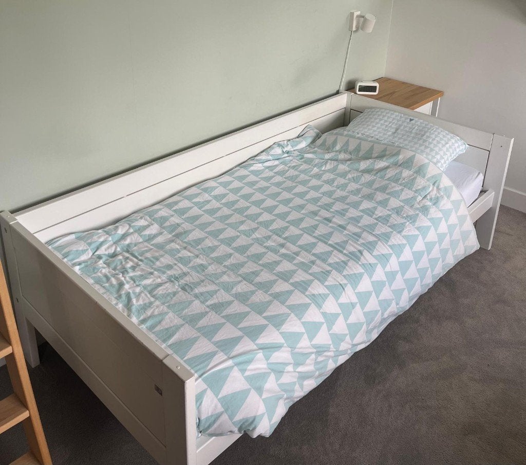 Lifetime bed wit 90x200 cm – incl. onderdelen halfhoogslaper, Ophalen, Gebruikt, 90 cm, Eenpersoons