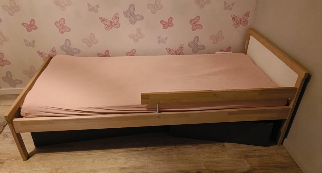 Peuterbed 70x160 met lattenbodem en zijsteun, compleet, Kinderen en Baby's, Kinderkamer | Bedden, Ophalen, 140 tot 160 cm, 70 tot 85 cm