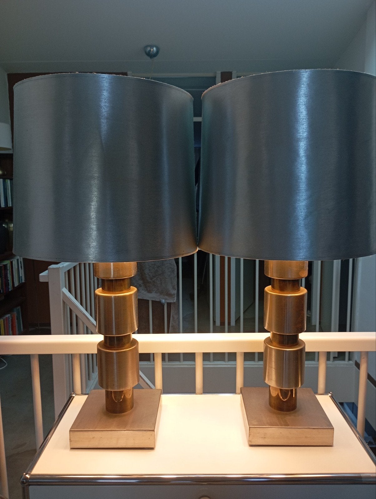 Set van 2 grote tafellampen, 81 cm hoog, Ophalen, Goud, E27 (groot), Met kap