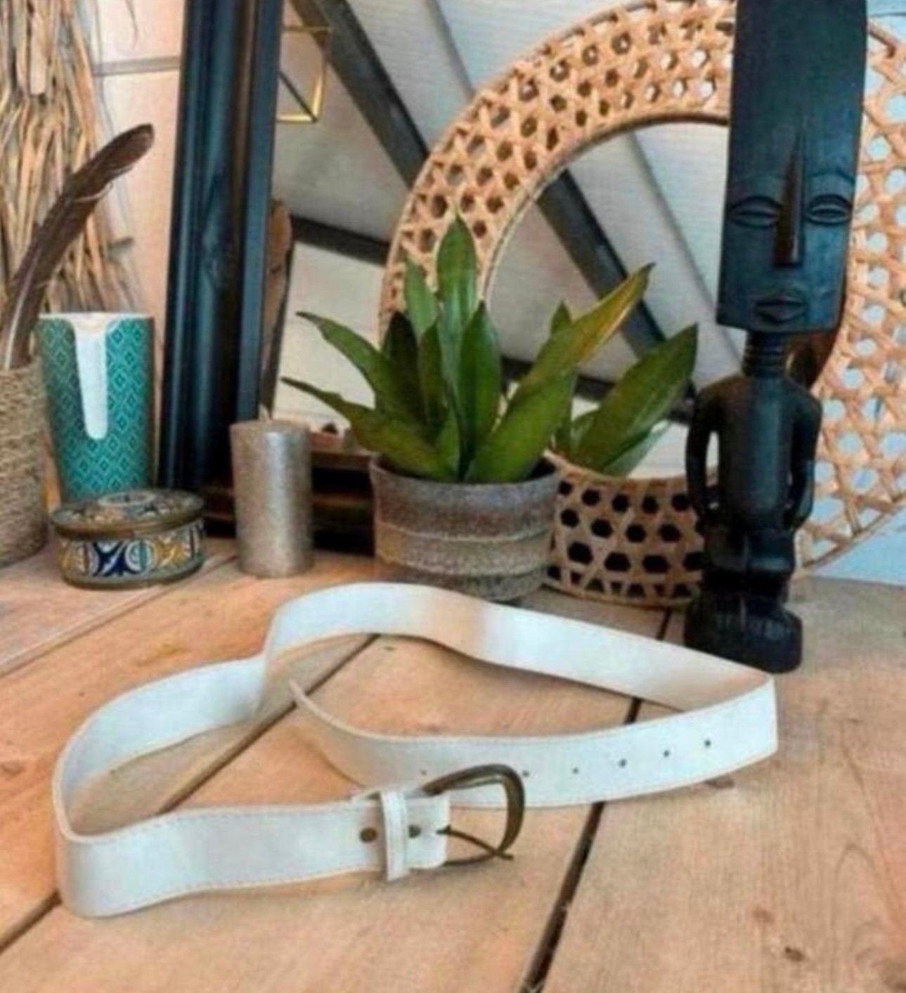 Klassieke basic riem met messing gesp - wit - grote maat, Kleding | Dames, Ophalen of Verzenden, Zo goed als nieuw, Wit