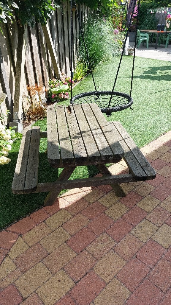 kinder picknick bank, Gebruikt, Vierkant, Hout, Ophalen