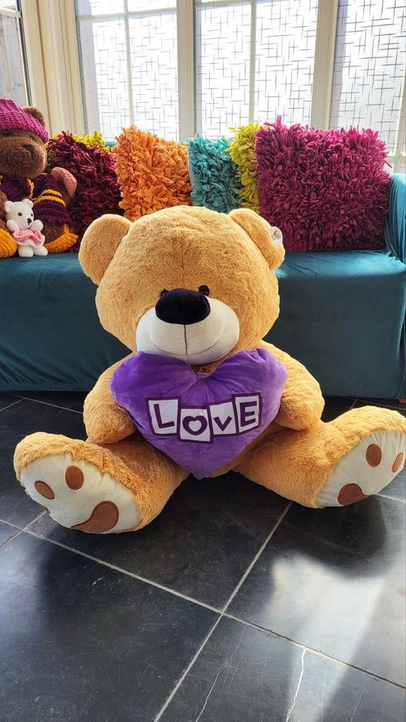 Grote knuffelbeer met hart, Ophalen, Beer, Middelgroot (20 tot 80 cm), Bruin