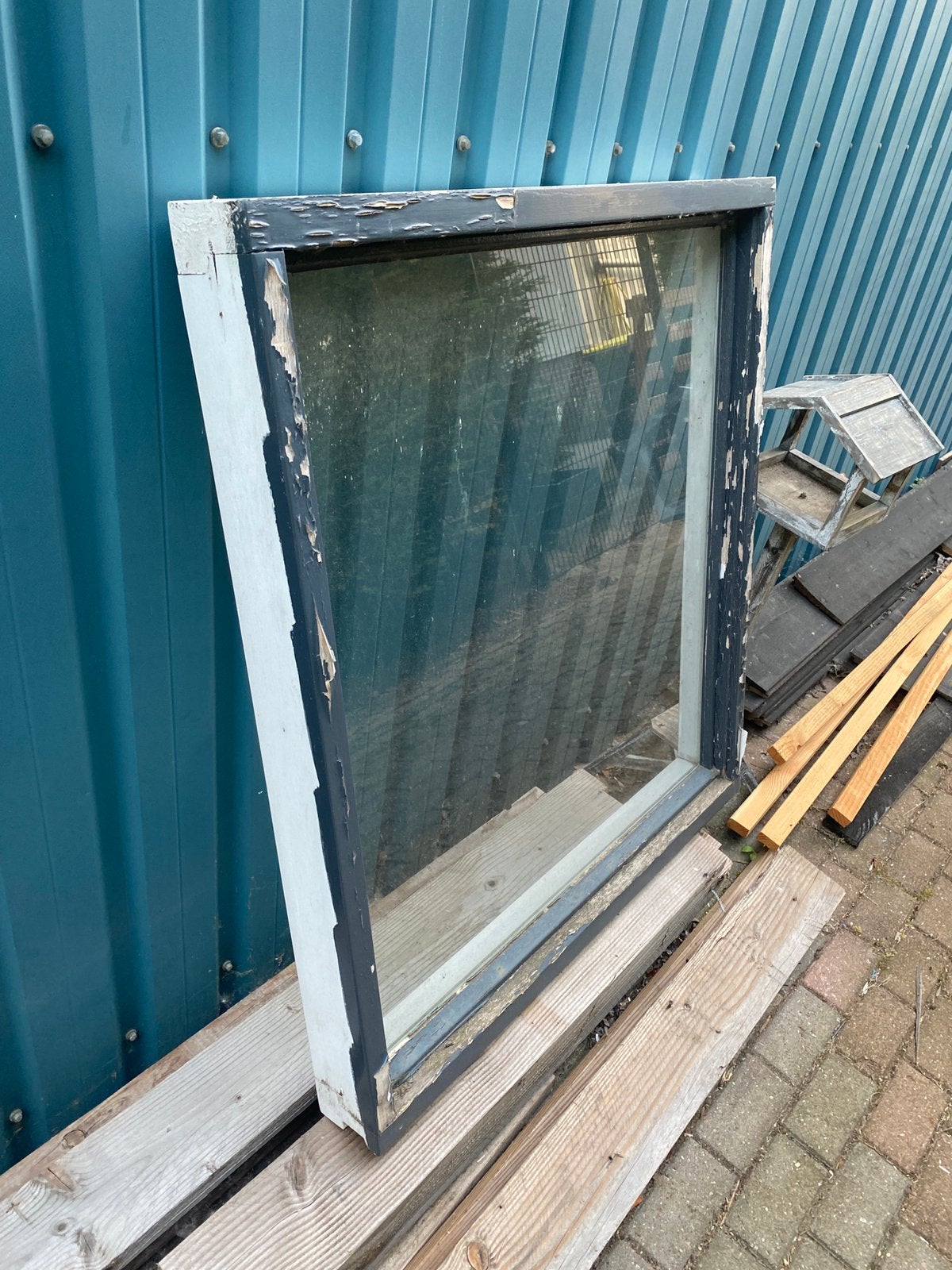 Gebruikt kozijn met enkelglas 110cm x 100cm, gratis, Ophalen, Raamkozijn, Zo goed als nieuw, 75 tot 150 cm