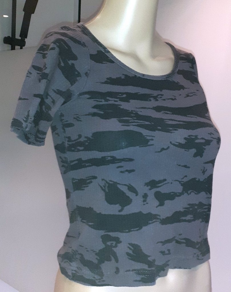 Dames t-shirt grijze camo print Life-line XS 34, Ophalen of Verzenden, Zo goed als nieuw, Korte mouw, Maat 34 (XS) of kleiner