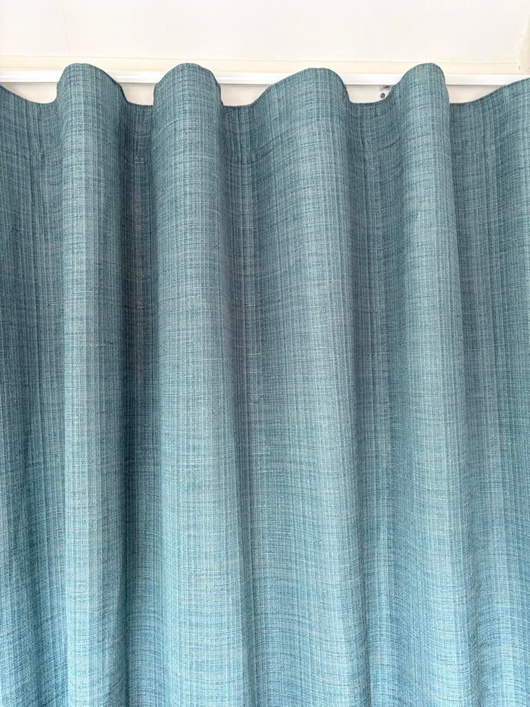 8267 Turquoise Plooigordijn - Linnenlook (216 x 253 ), Ophalen of Verzenden, Gebruikt, Blauw, 200 cm of meer