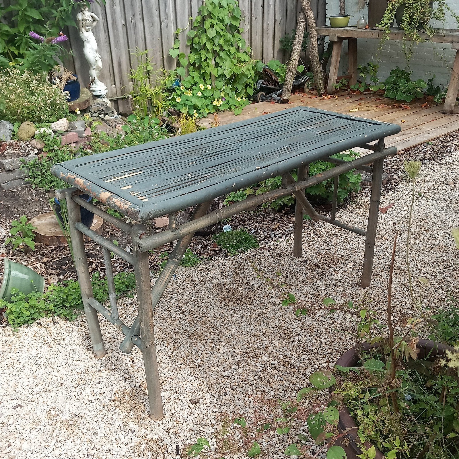 Oude bamboe tafel, opklapbaar., Ophalen, Gebruikt, Rechthoekig, Hout