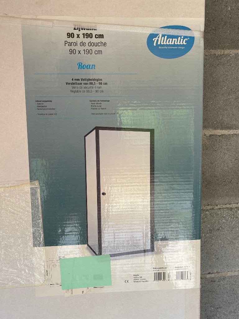 Atlantic Roan zijwand douchecabine (90x190 cm), Ophalen, Nieuw, Glas, Douche
