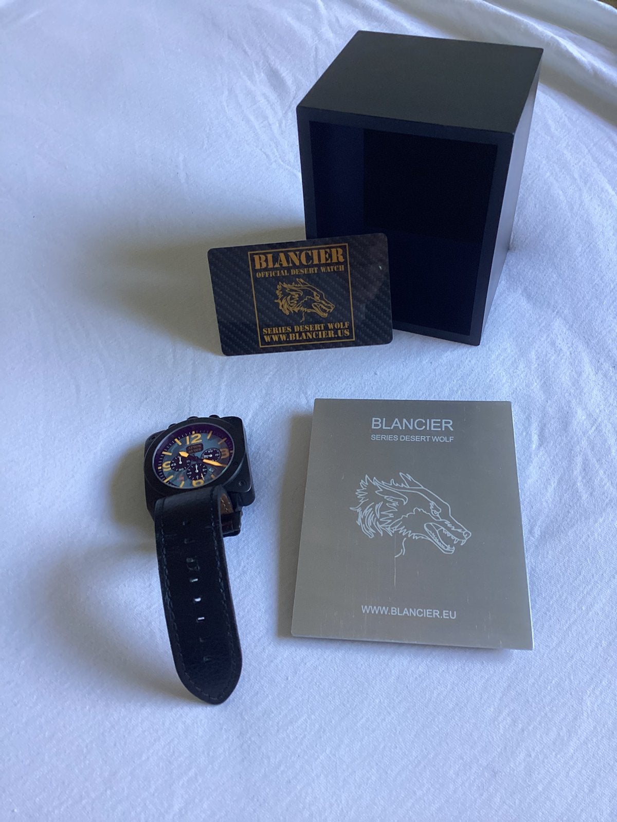 Blancier Desert Wolf USA Afganistan editie - pols horloge, Leer, Staal, Polshorloge, Zo goed als nieuw