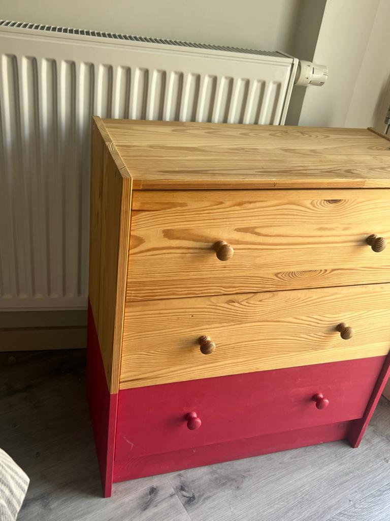 Houten Kast met Lades - Grenenhout, Huis en Inrichting, Kasten | Ladekasten, Ophalen, Gebruikt, 50 tot 100 cm, 3 of 4 laden