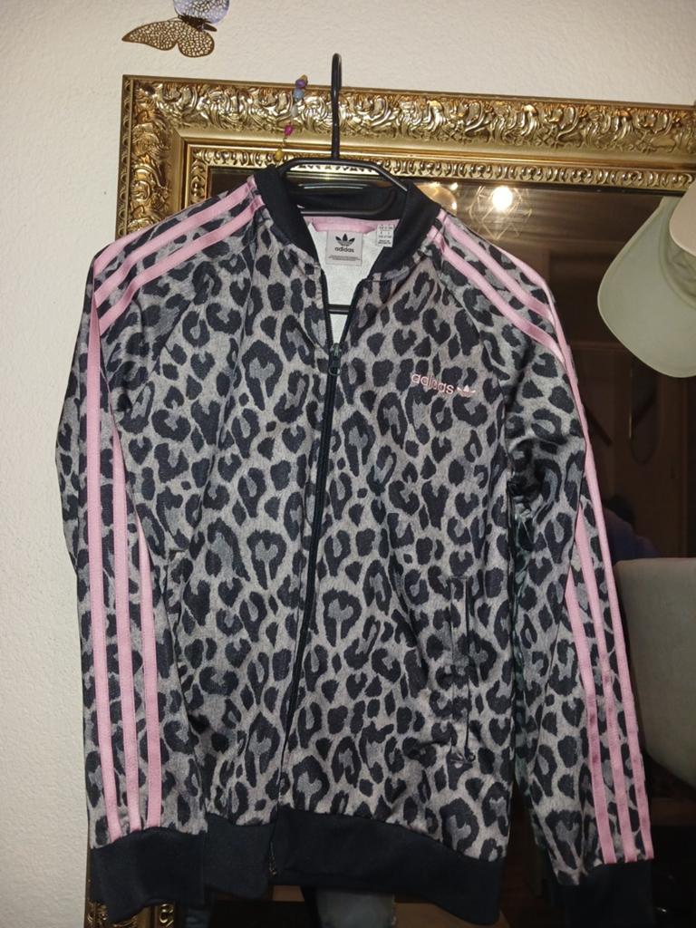 Adidas jasje/vest zgan panterprint grijs/roze Mt 158, Ophalen of Verzenden, Zo goed als nieuw, Meisje, Trui of Vest