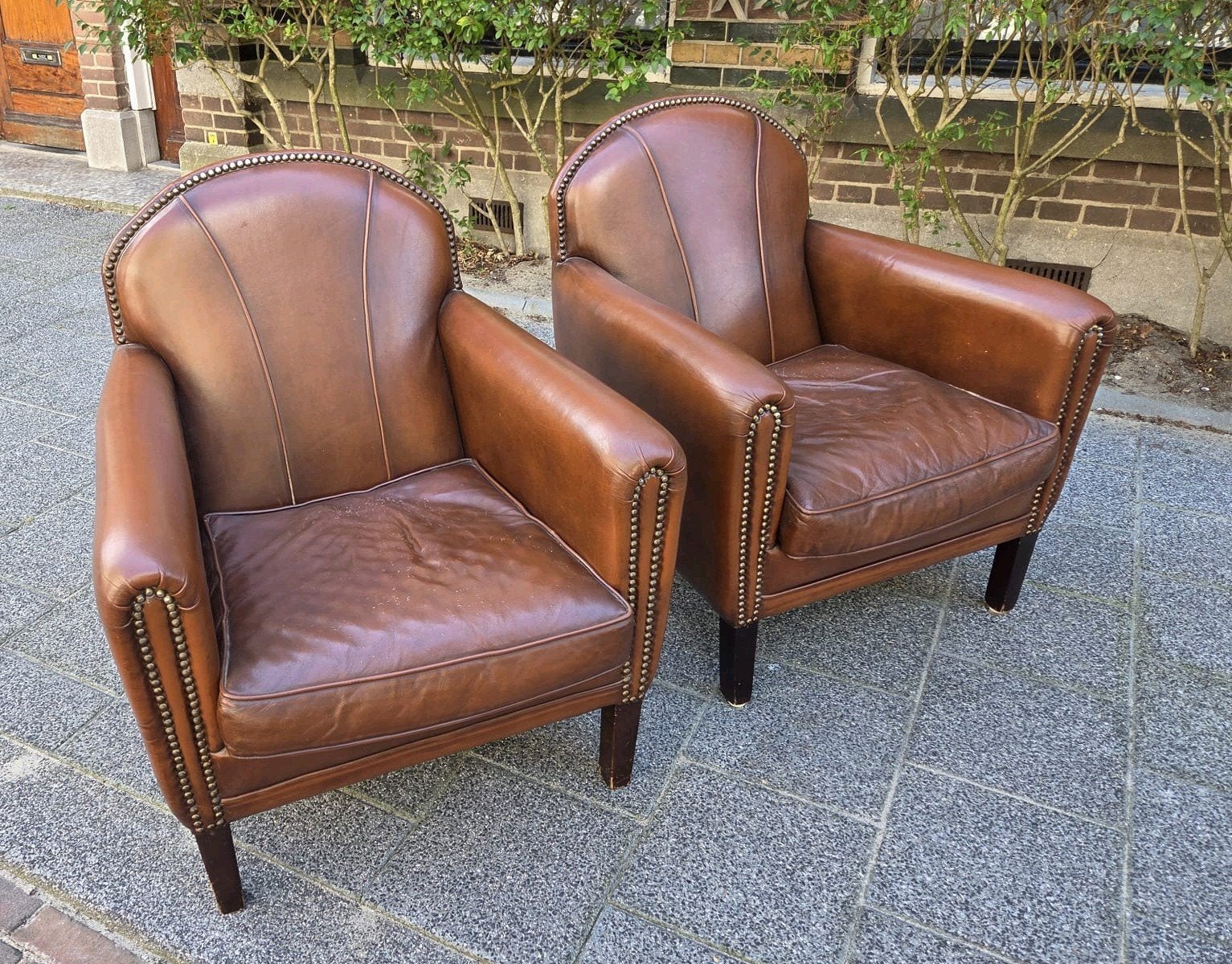 club fauteuils leer, Huis en Inrichting, Fauteuils, Ophalen, Gebruikt, 75 tot 100 cm, Leer
