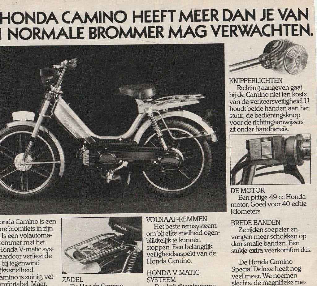 Retro reclame 1979 Honda Camino brommer meer dan normaal, Verzamelen, Verzenden, Overige typen