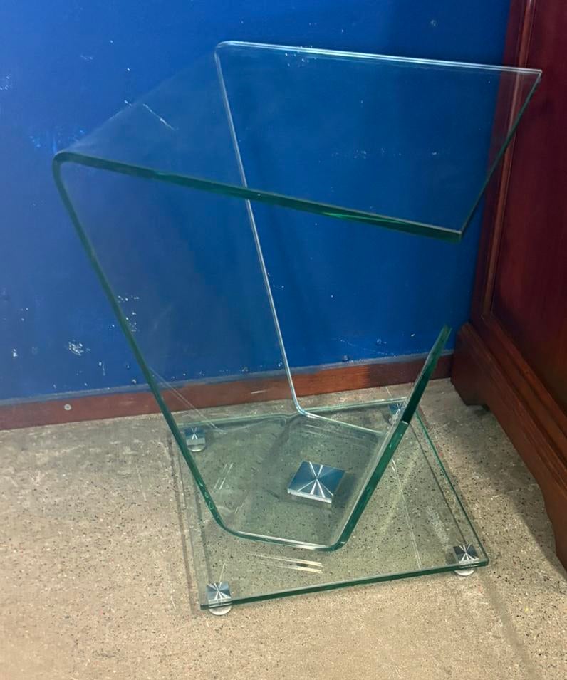 Glazen design bijzettafel met lectuurbak - krantentafel, Minder dan 55 cm, Design, Rechthoekig, Ophalen
