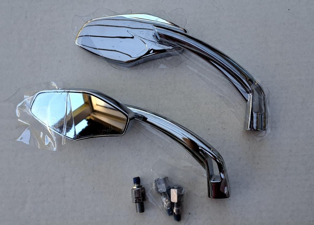 Chrome spiegel met met linkse en 2 rechtse draad adaptors, Motoren, Ophalen of Verzenden, Nieuw
