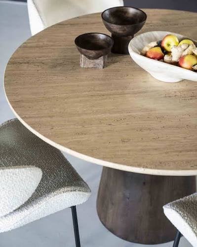 Foto 2 van Eleonora Aikin eettafel 130 cm travertin ronde design tafel