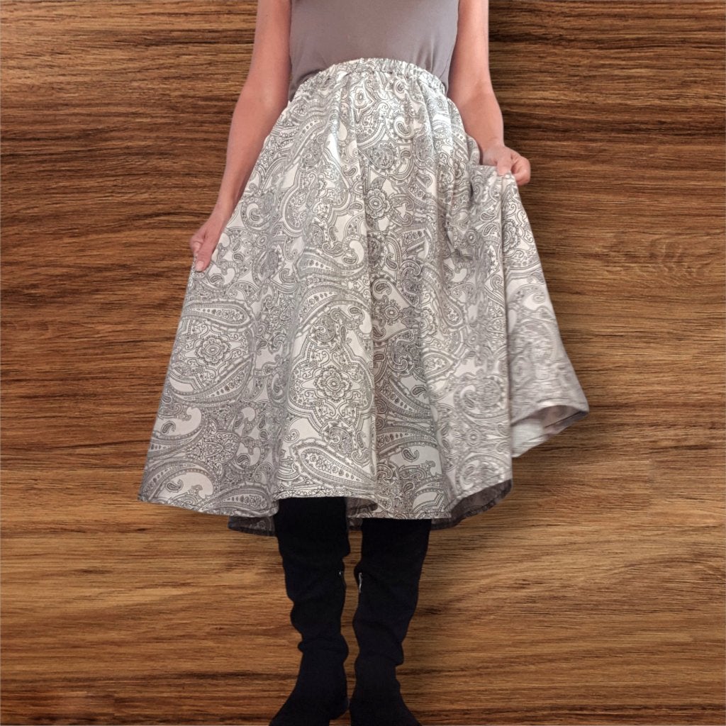 Paisley creme zwart cirkelrok elastische taille recycled 1sz, -, Handgemaakt, Zwart, -