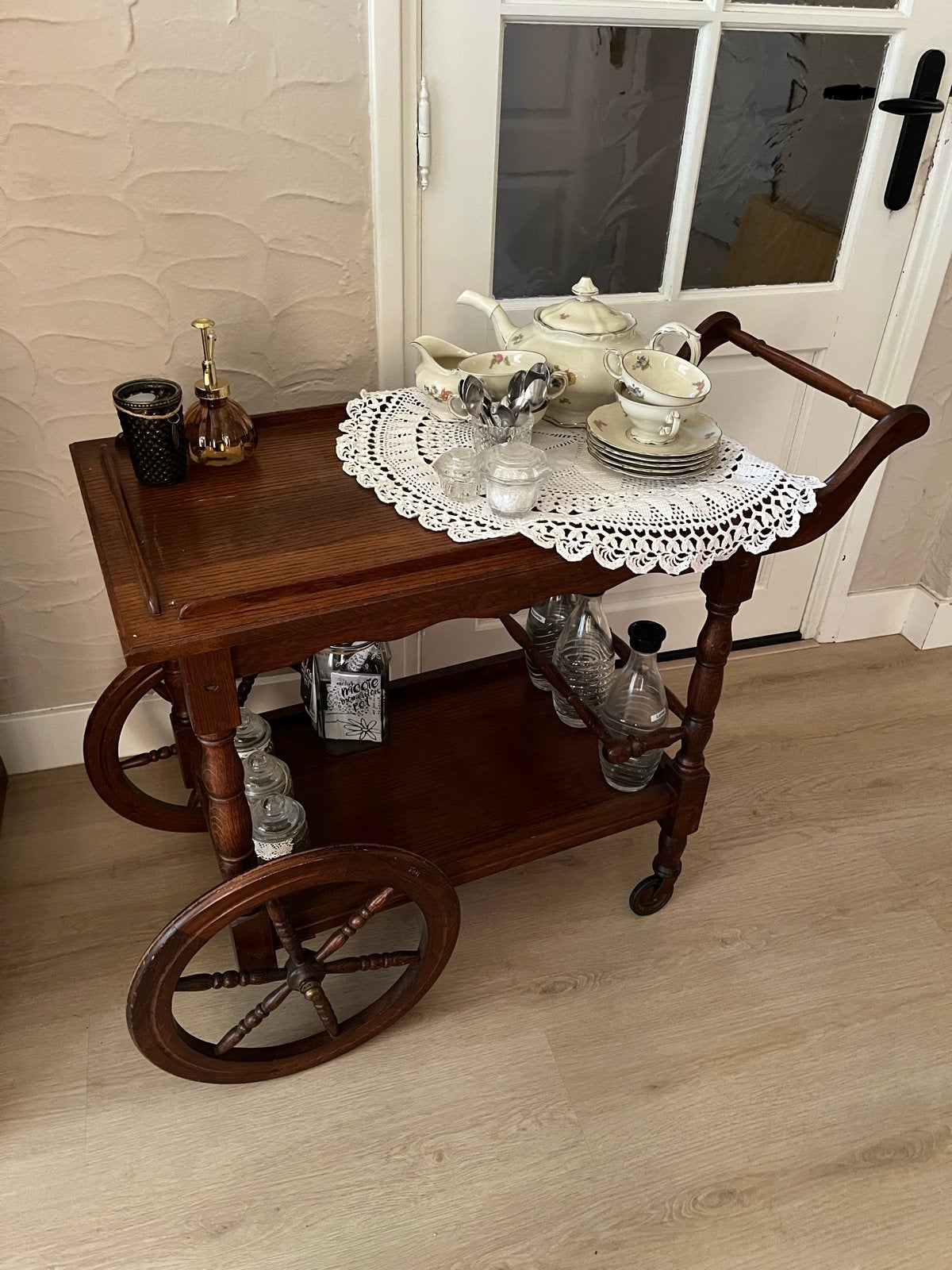 Antieke houten theewagen / serveerwagen, Antiek en Kunst, Ophalen