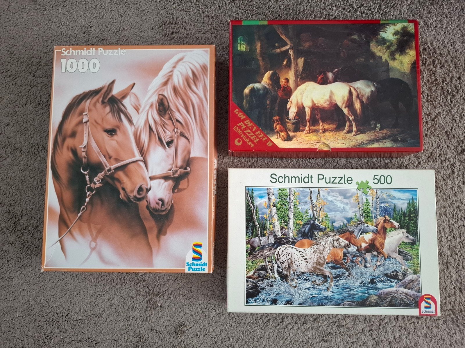 Paarden Puzzels, Schmidt en Gouden Eeuw, 3 stuks, Ophalen of Verzenden, 500 t/m 1500 stukjes, Gebruikt, Legpuzzel
