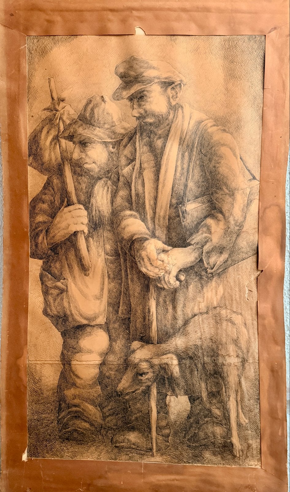 'Zwervers' van Jan Rodrigo, Ophalen of Verzenden, Tekening, Overige technieken, Gesigneerd