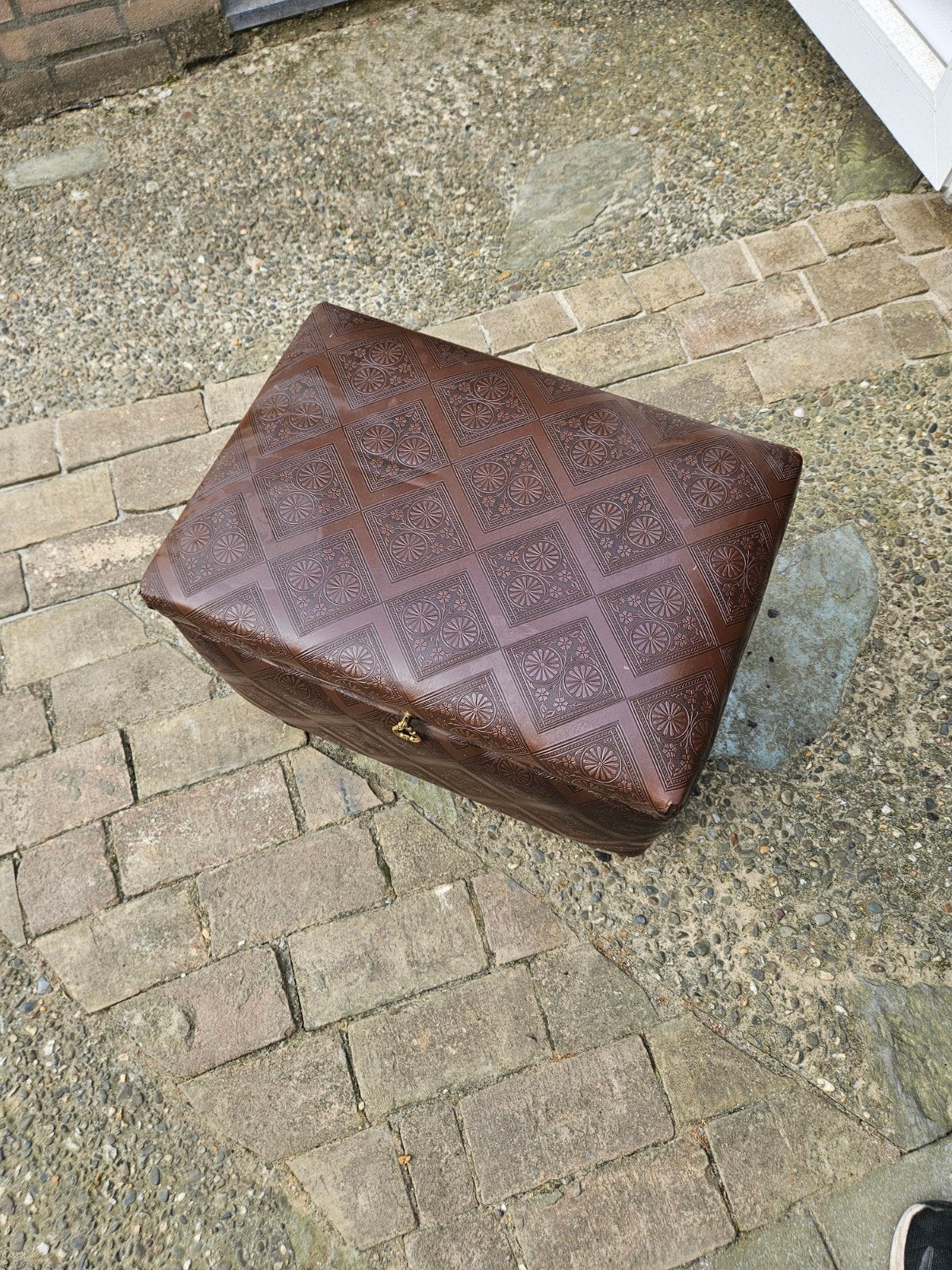 Vintage Dekenist / Opbergkist - Bruin met Patroon, Ophalen, Gebruikt, 50 tot 100 cm, 50 tot 75 cm