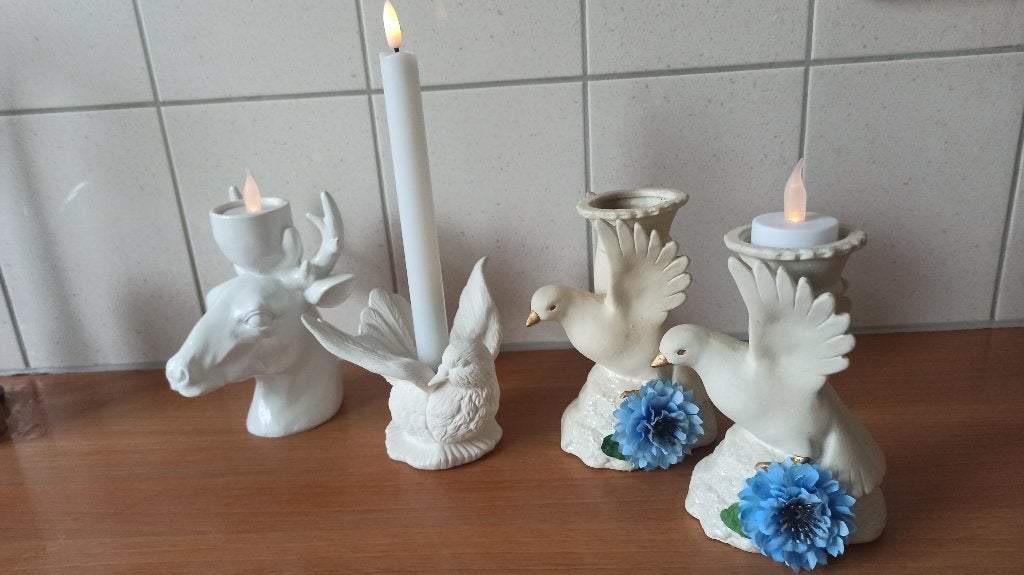 Duiven kandelaar (s) / opbergen doosje, Overige materialen, Gebruikt, Wit, Ophalen of Verzenden