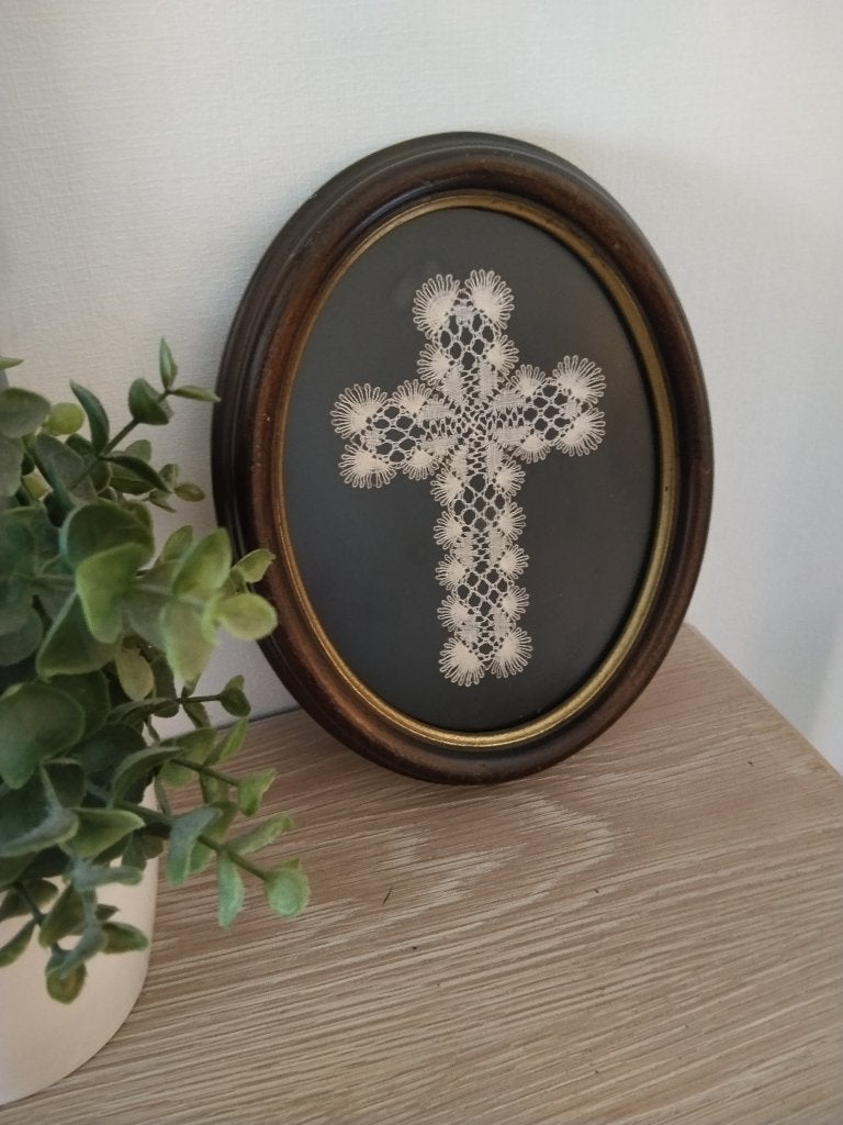 vintage houten ovalen fotolijst, Ophalen of Verzenden, Zo goed als nieuw, Fotolijst, Met glas
