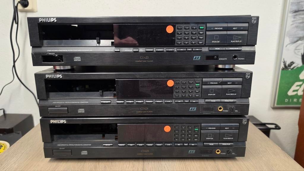 Philips 2x CD624 + CD620 CD spelers voor onderdelen, Philips, Verzenden, Info@philips.com, Niet werkend