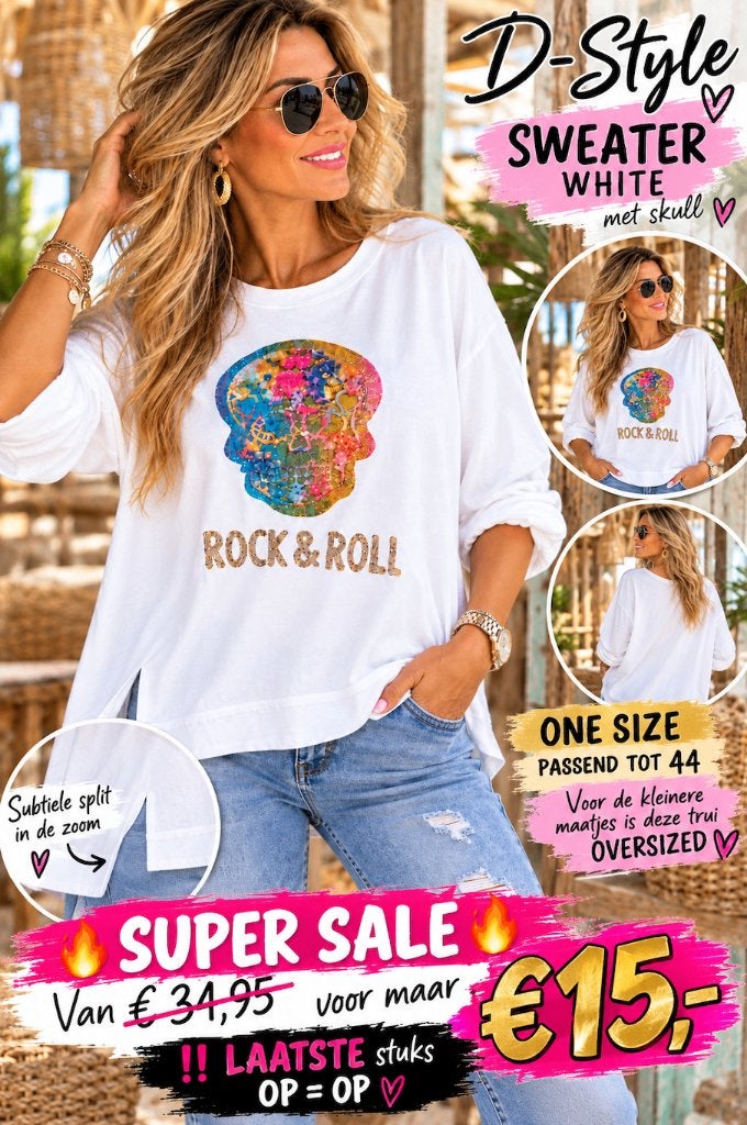Sweater white met skull van D-Style one size, Kleding | Dames, Ophalen of Verzenden, Nieuw, Maat 42/44 (L), Wit