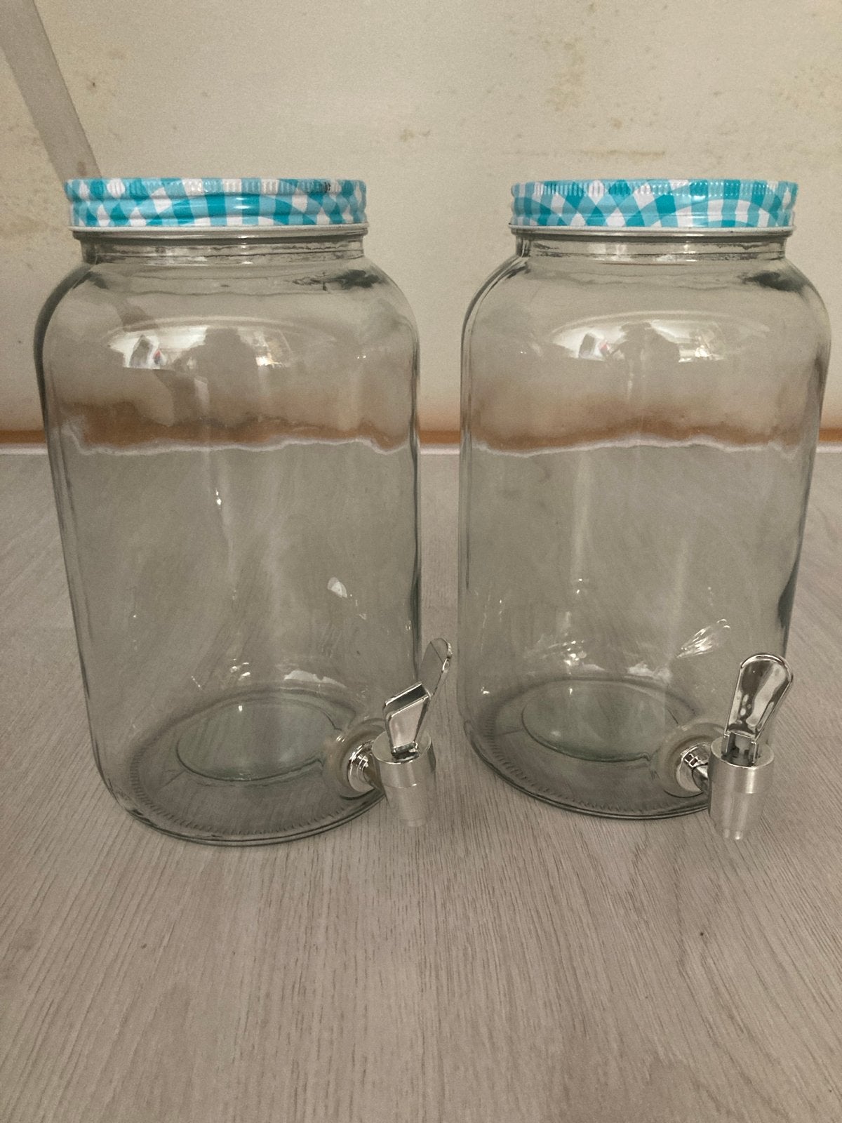 Set van 2x glazen drankdispenser met tap kraantje, Overige typen, Ophalen, Gebruikt, Glas