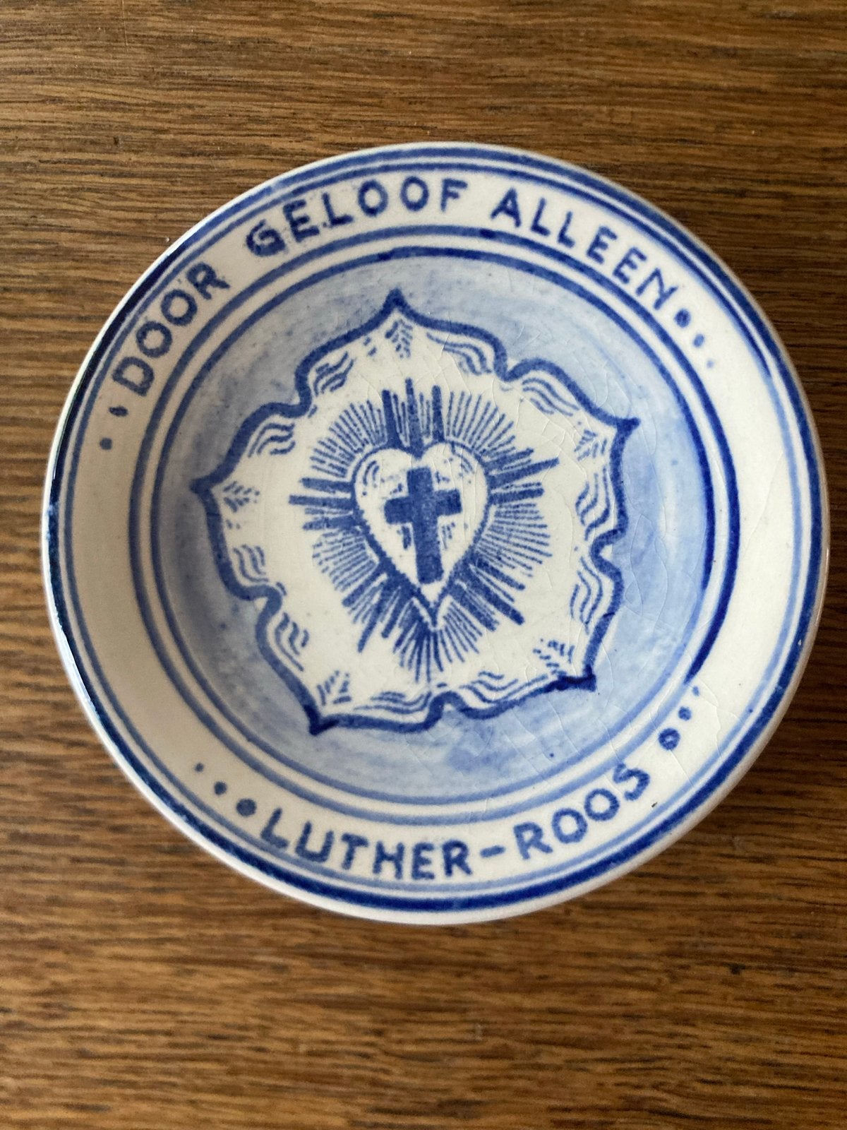 Antiek Delfts Blauw Luther Roos Schoteltje, Antiek en Kunst, Ophalen of Verzenden