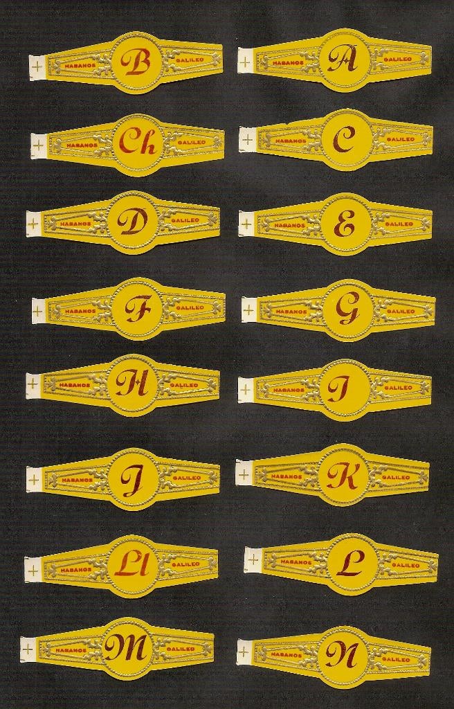 MARCA GALILEO, ABECEDARIO, SERIE CUBANA COMPLETA, Verzenden, Nieuw, Sigarenbandjes