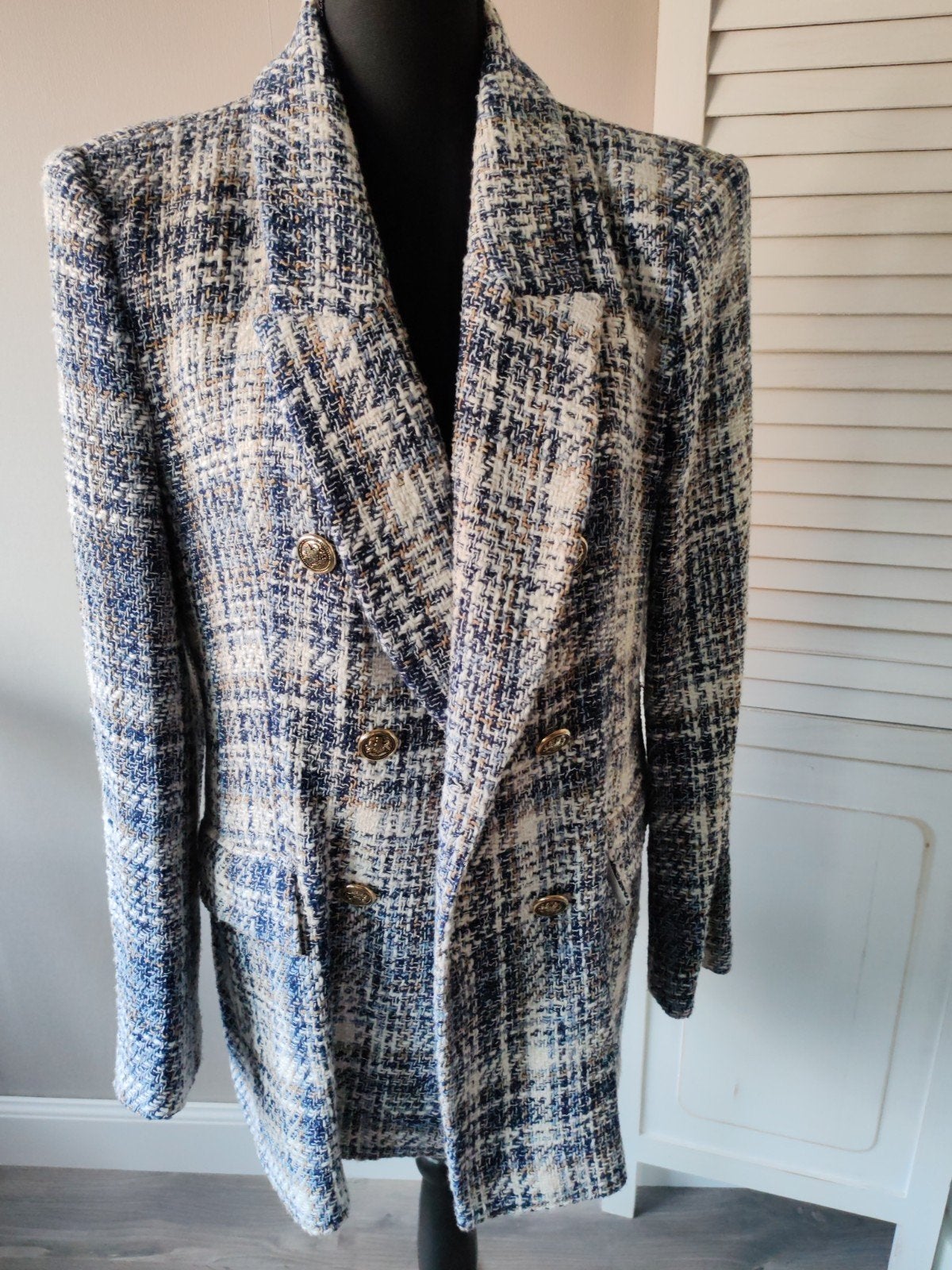 Nieuwe Zara Tweed Blazer XL - Off-white/Blauw/Beige, Kleding | Dames, Meerkleurig, Zara, Maat 46/48 (XL) of groter, Nieuw
