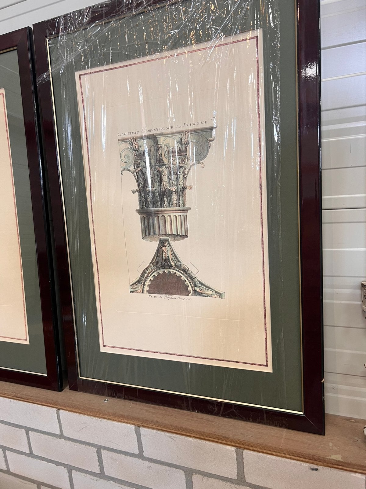Set 2 Antieke Kopergravures Architectuur - Zuilen in Lijst, Ophalen