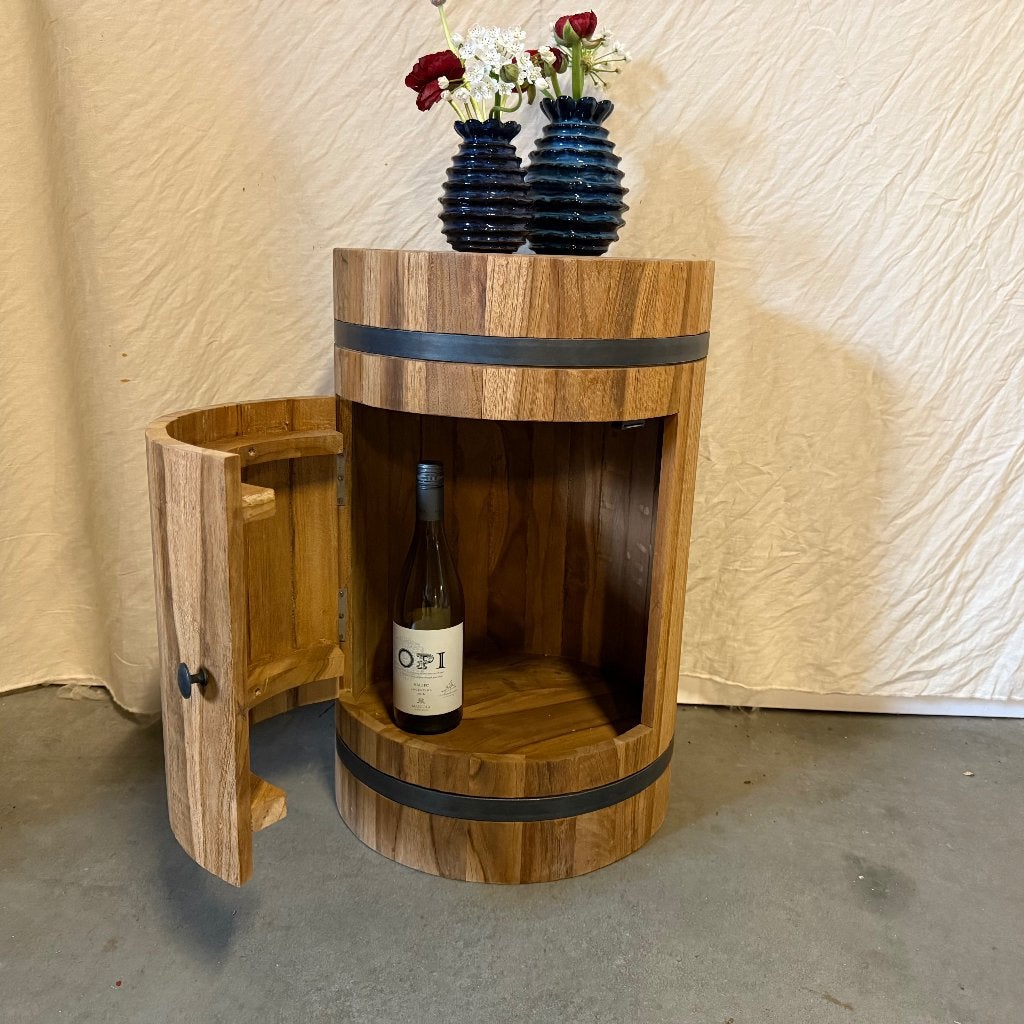 wijnvat kastje - bijzettafel teak / metaal - Gratis bezorgd, TTM Wonen, Meubels – (Perzische) Tapijten en Woonaccessoires, Taag 63, 2491 CS, Den Haag (Forepark)