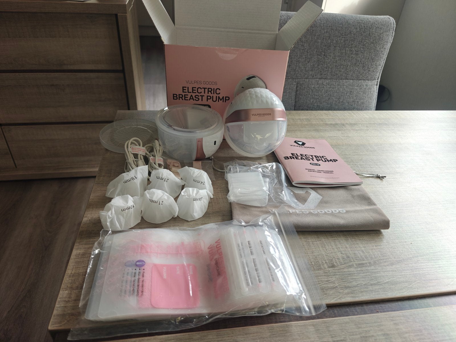 Vulpes Goods PRO V2, elektrische borstkolf met bewaarzakjes, Dubbelzijdig, Ophalen of Verzenden, Zo goed als nieuw, Vulpes Goods