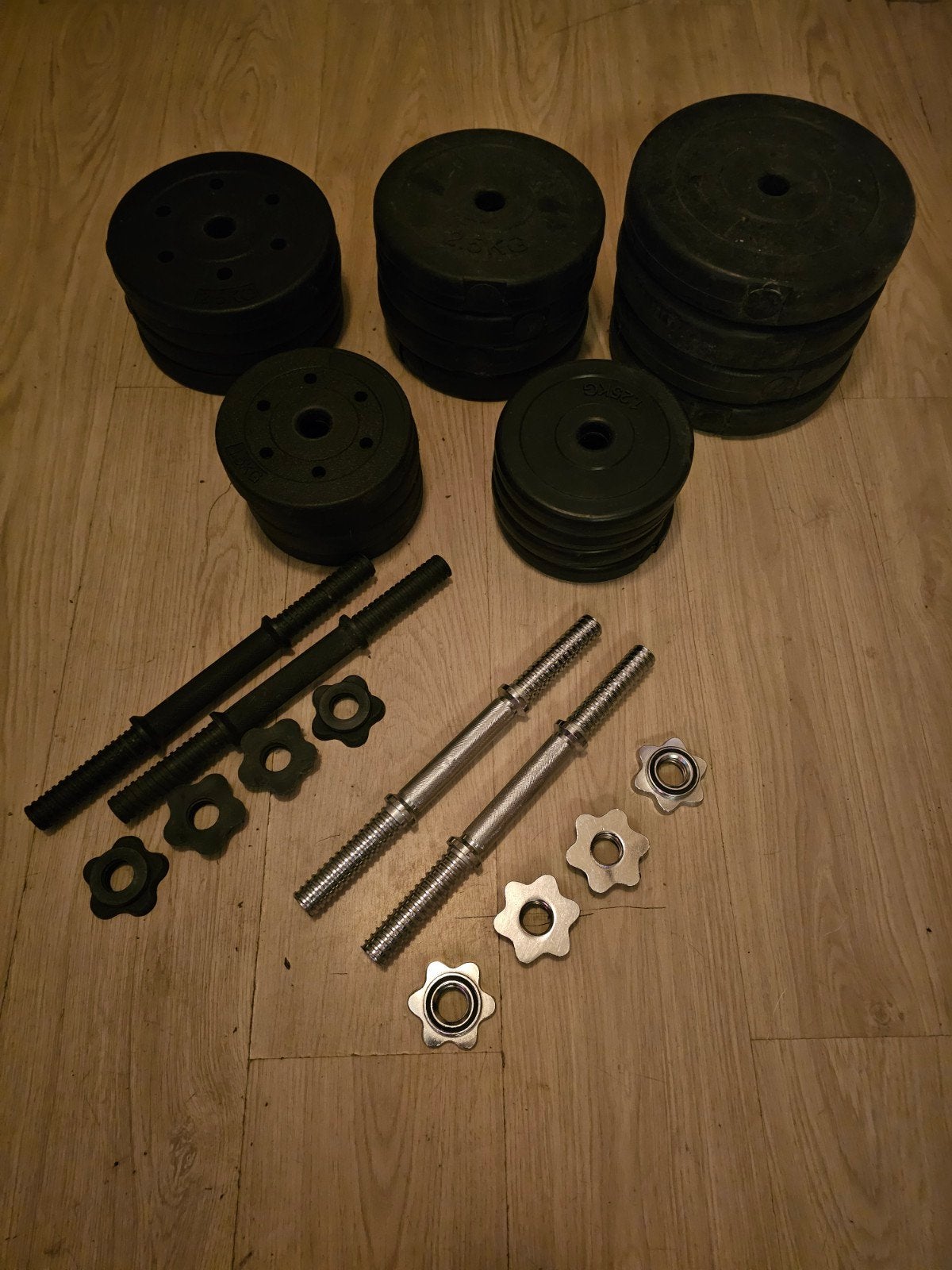 Dumbbell set met halterschijven, Sport en Fitness, Ophalen, Gebruikt, Rug, Halterset