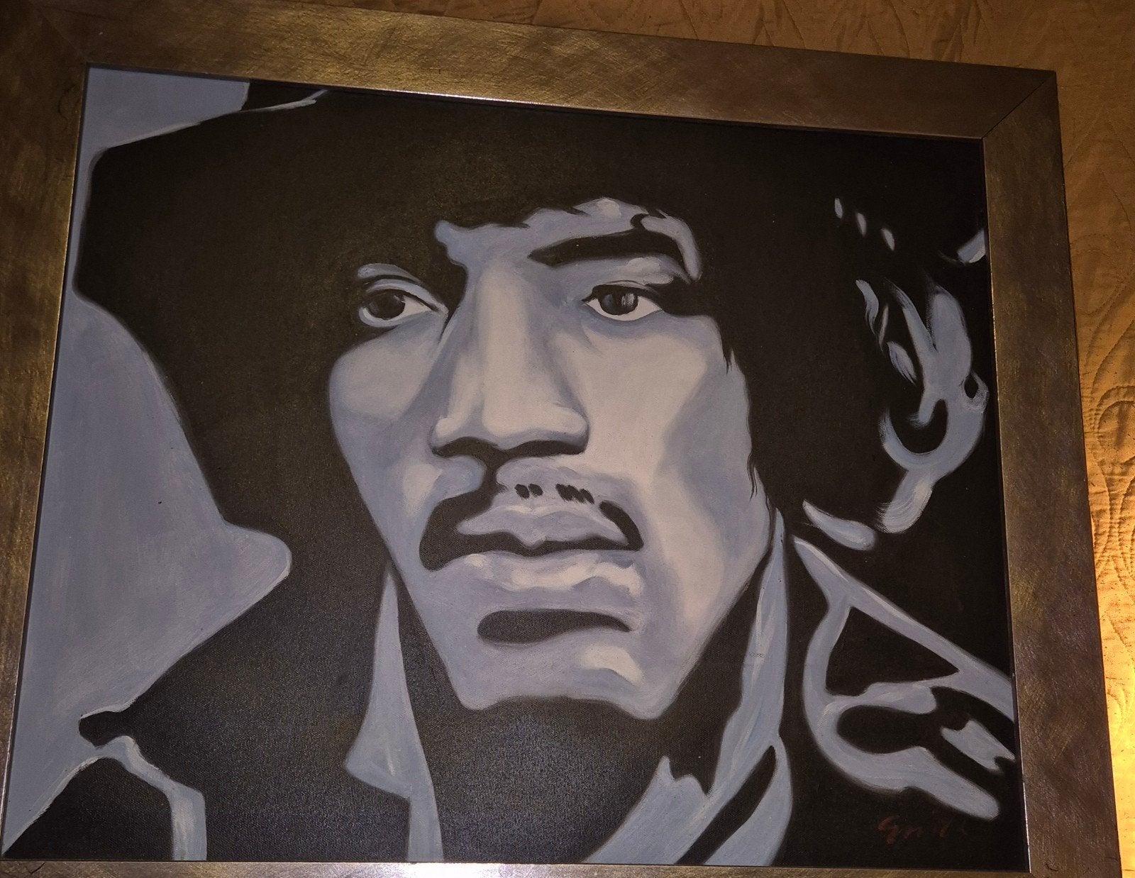 Uniek Jimi Hendrix Schilderij - Pop Art Stijl, Antiek en Kunst, Ophalen, Muziek, Textiel, Gesigneerd
