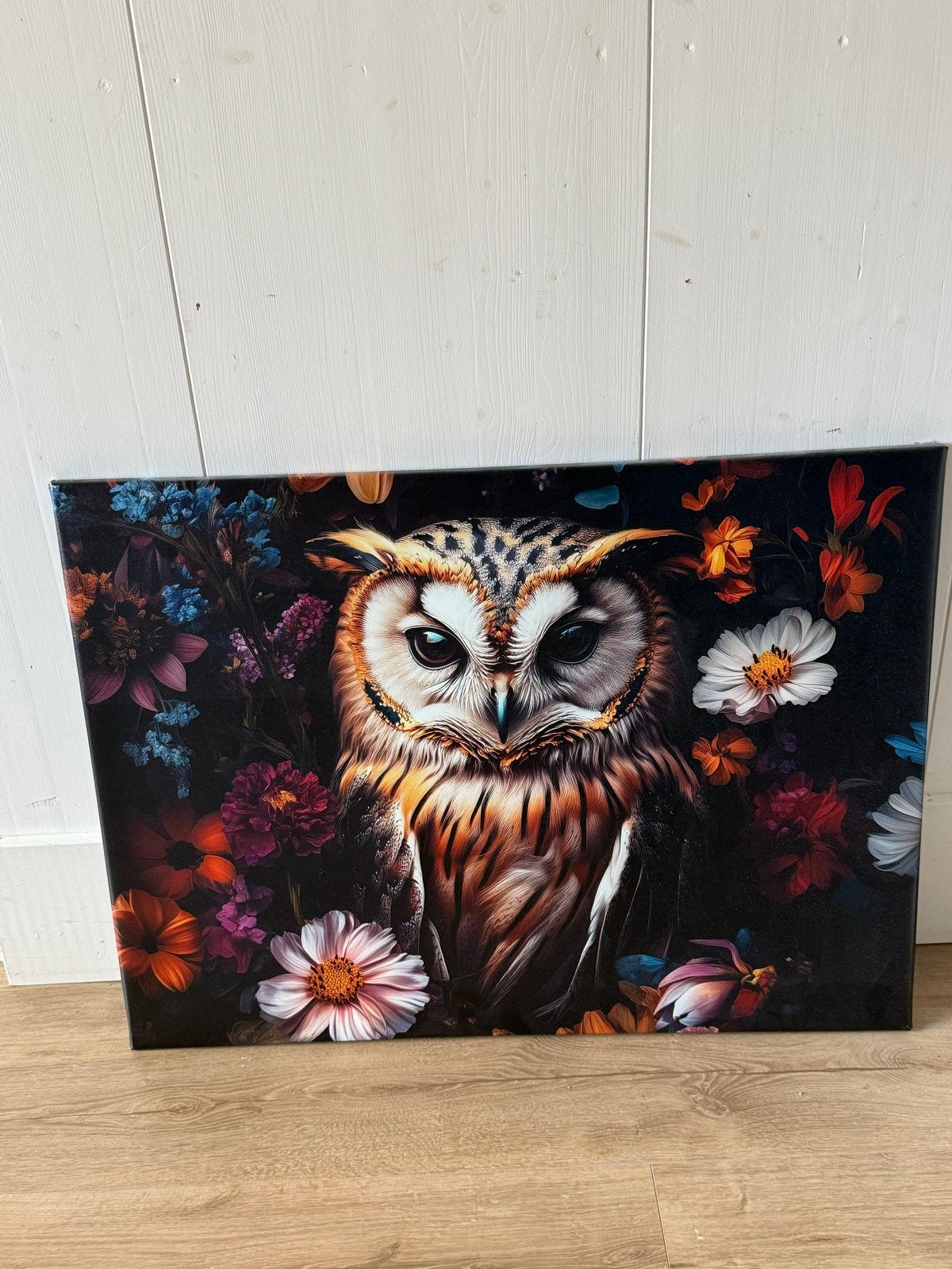 Schilderij canvas uil en bloemen 60x80 cm, Ophalen, 50 – 75, 75 tot 100 cm, Print