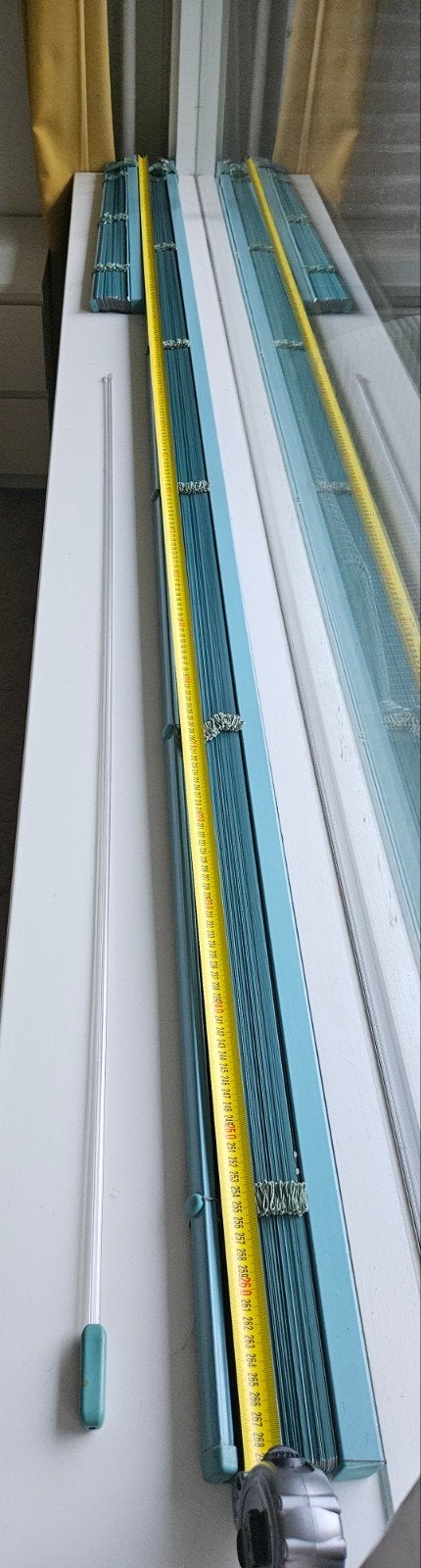 Mintgroen/blauwe metalen Luxaflex - 2 stuks (270cm en 90cm), Huis en Inrichting, Ophalen, Jaloezie, Zo goed als nieuw, Blauw