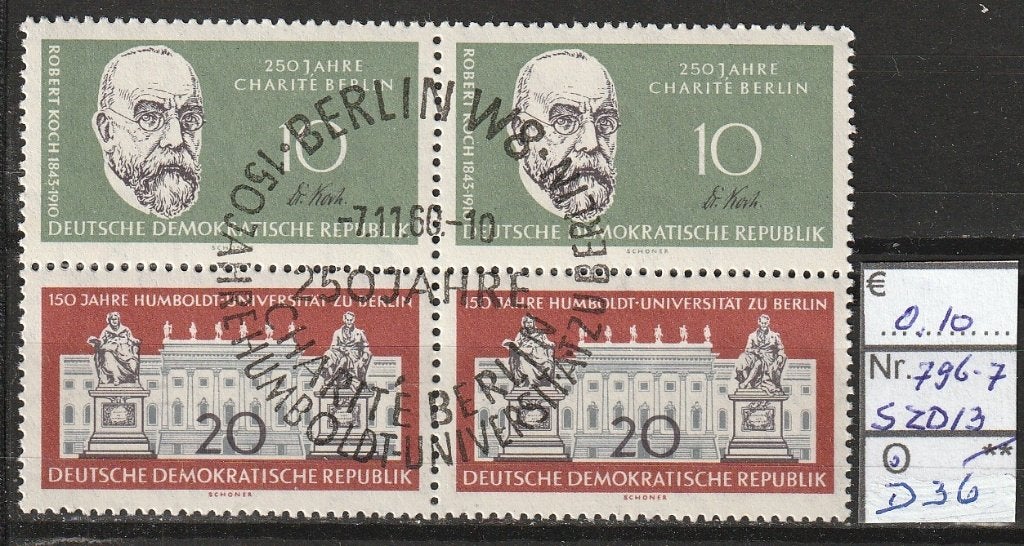 DDR Charité/Humboldt Uni Michel 796-7 SZD13 Nr.D36g, Verzenden, DDR, Gestempeld