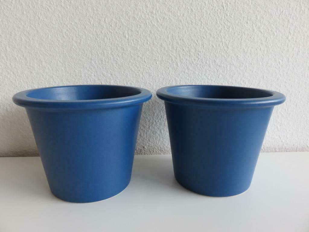 Set van 2 aardewerken kobalt blauwe bloempotten hoogte 16 cm, Rond, Binnen, Ophalen of Verzenden, Zo goed als nieuw