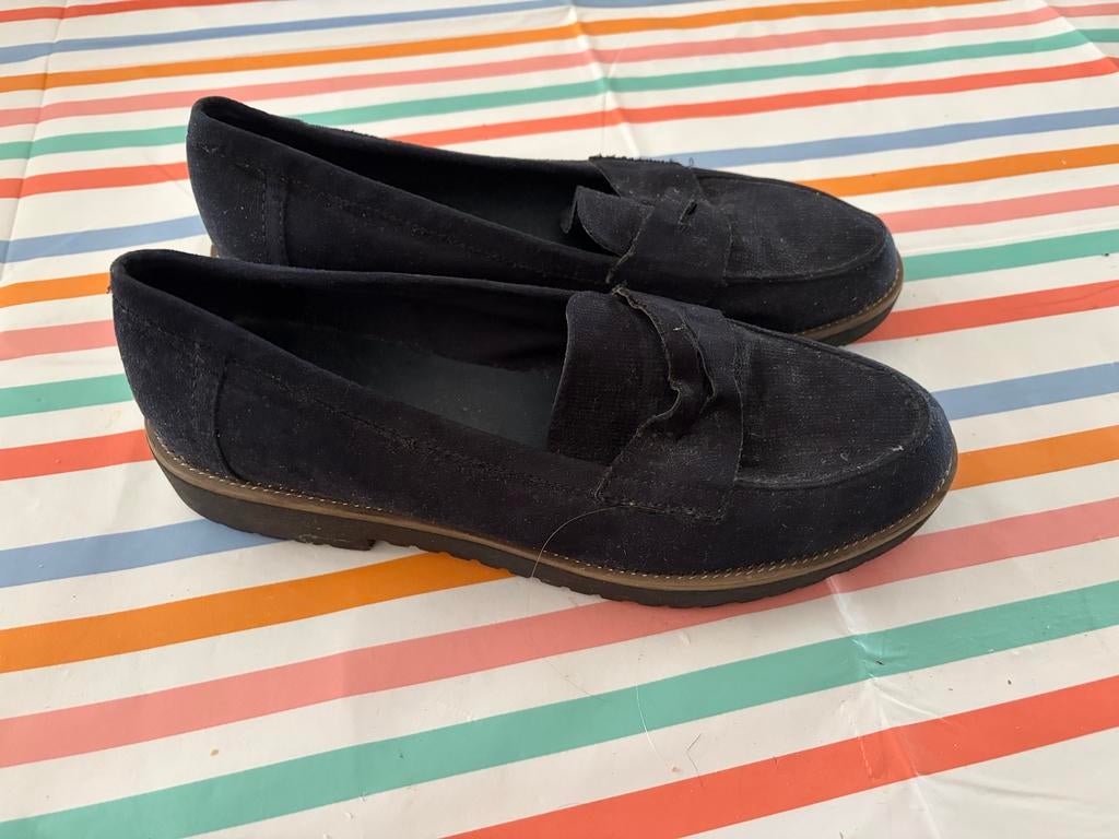 Donkerblauwe suède instappers, maat 39, Kleding | Dames, Ophalen of Verzenden, Blauw, Instappers