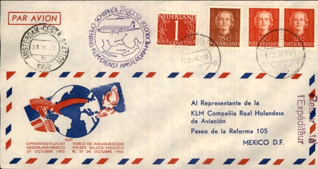 FFC - Amsterdam - Mexico - Frankering - 1952, Verzenden, Envelop