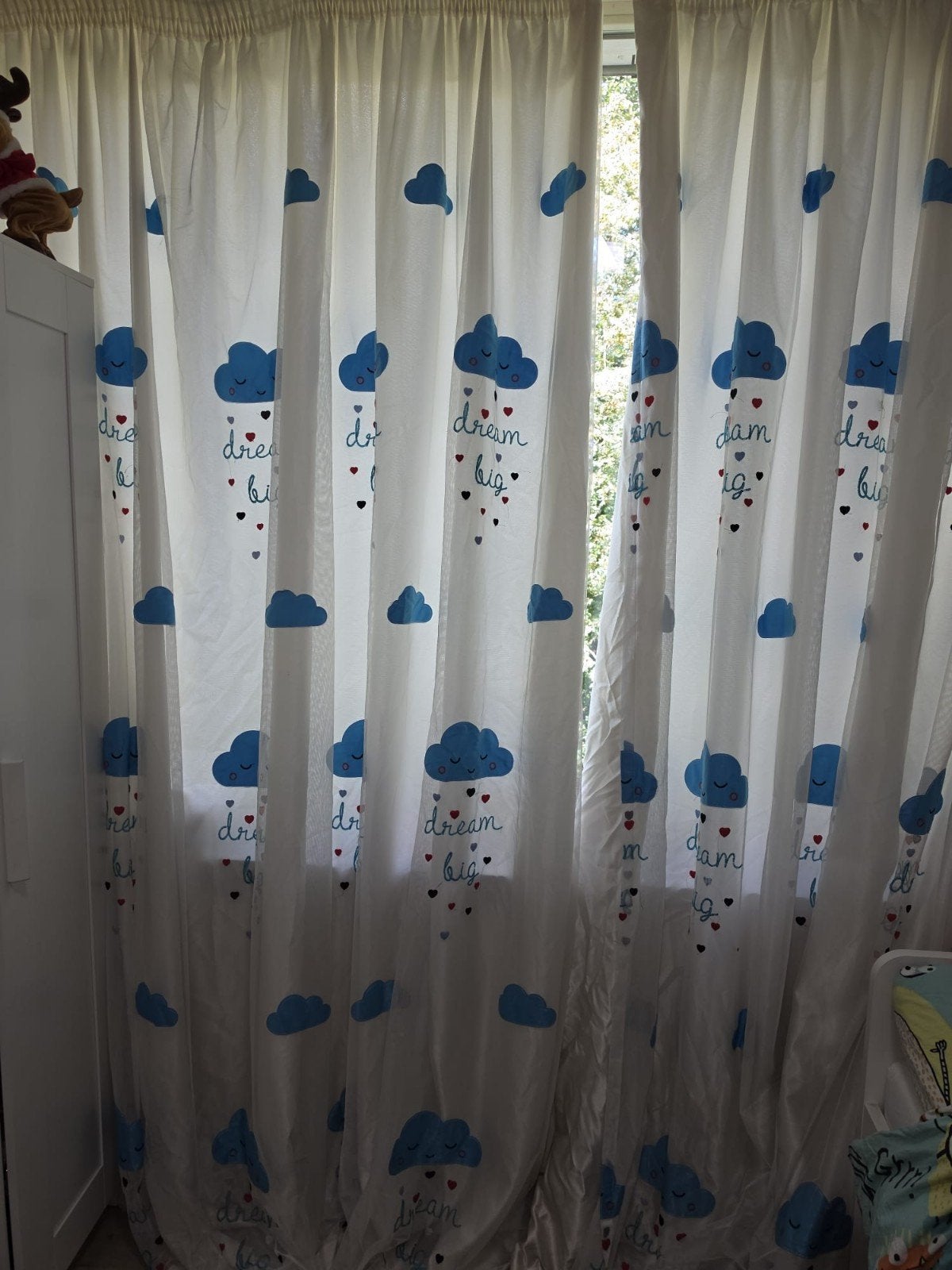 2 jongensgordijnen met wolkenprint - 300x255 cm, Ophalen of Verzenden