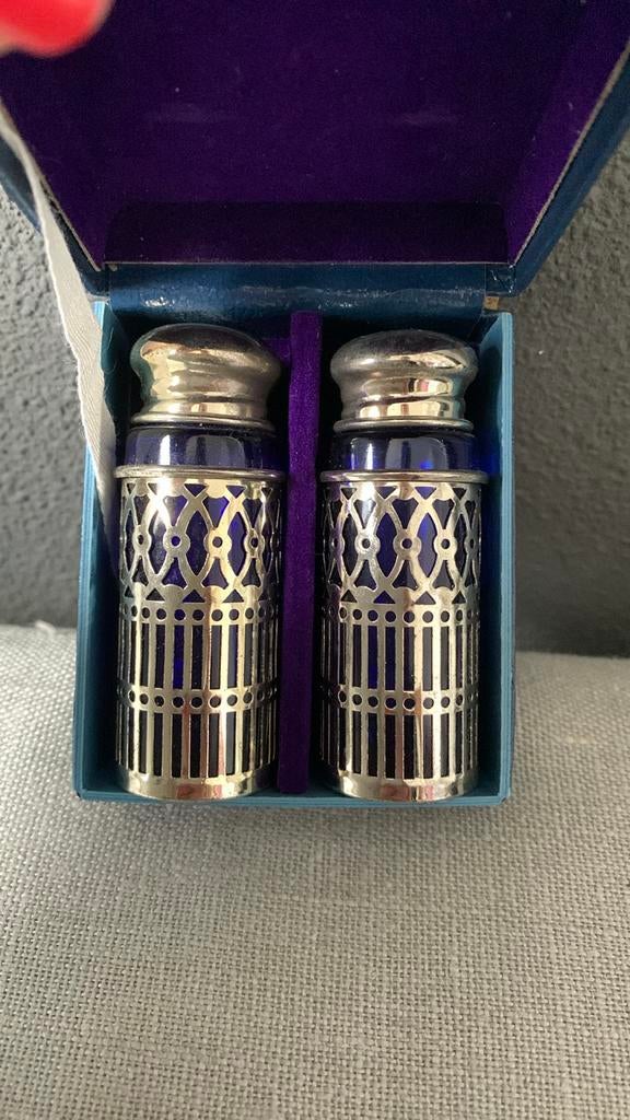 Vintage Peper- en Zoutvaatjes - Kobaltblauw Glas met Zilver, Ophalen of Verzenden, Nieuw