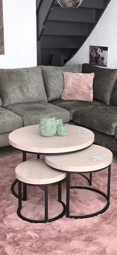 HUGO SALONTAFEL 3-DELIG LAMULUX, Ophalen, 50 tot 100 cm, Rond, 50 tot 100 cm