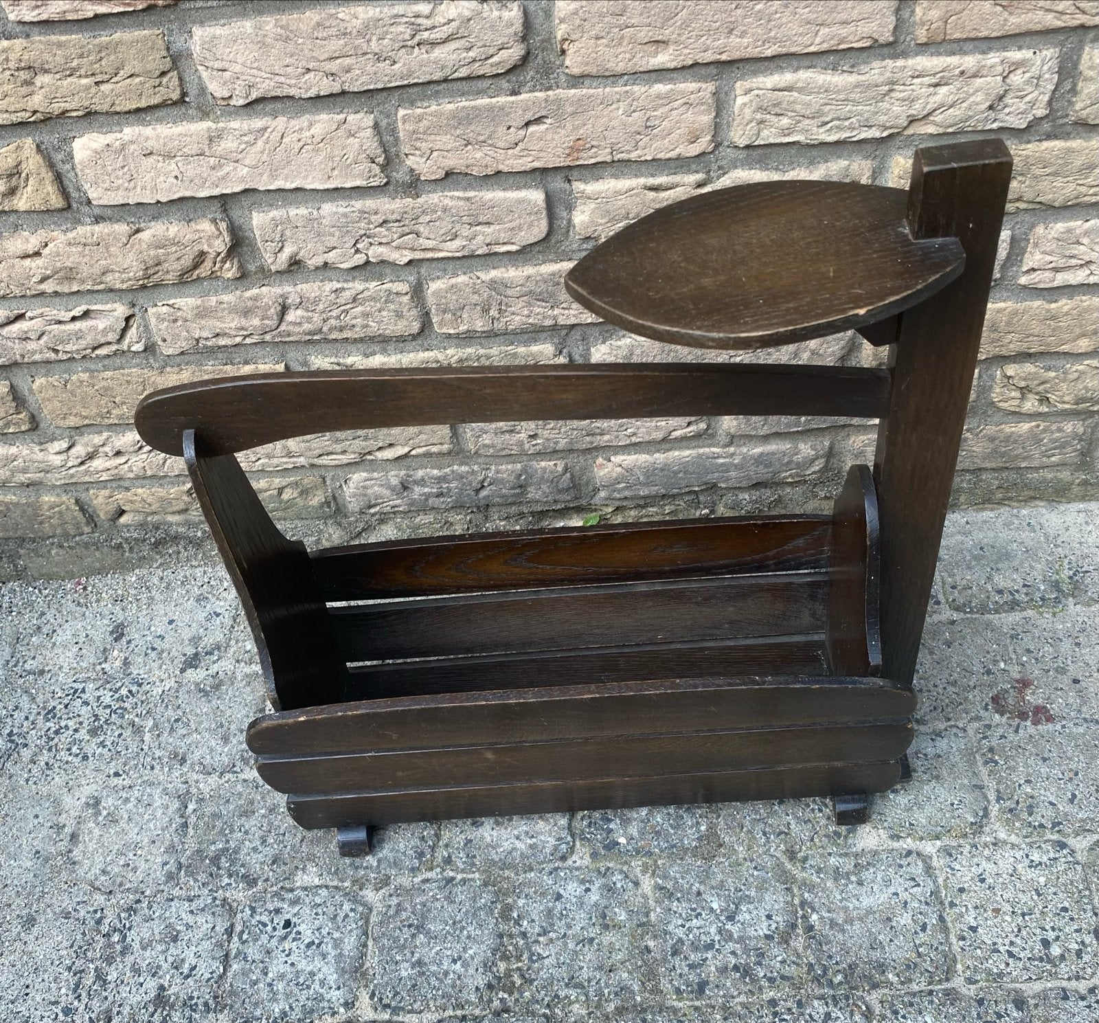 Vintage houten lectuurbak met bijzettafel, Ophalen, Gebruikt, Vintage, Hout