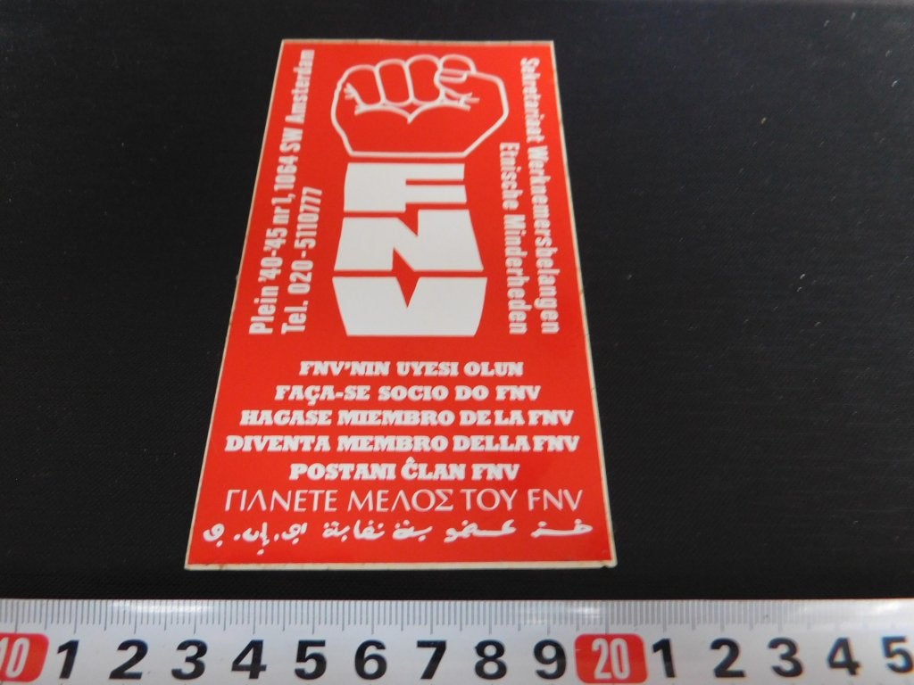 sticker FNV  Amsterdam  Etnische Minderheden, Ophalen, Zo goed als nieuw